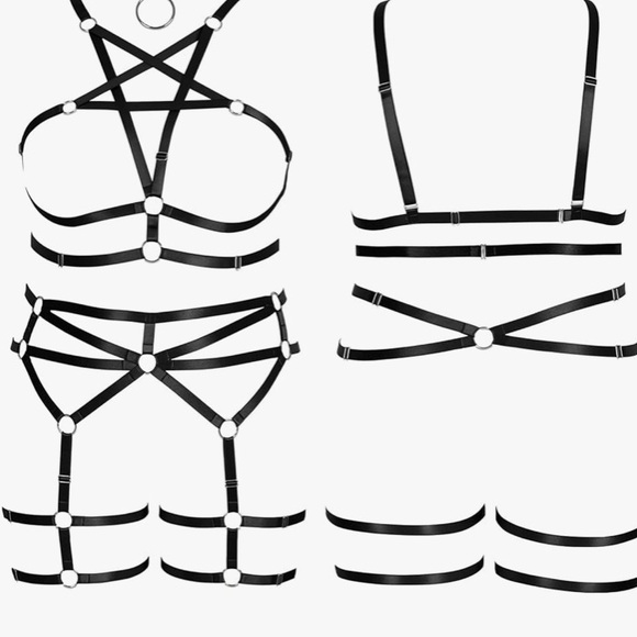 Womens NEW Body Harness Bra Top Garter Set Punk Gothic Halloween Lingerie - Picture 1 of 4